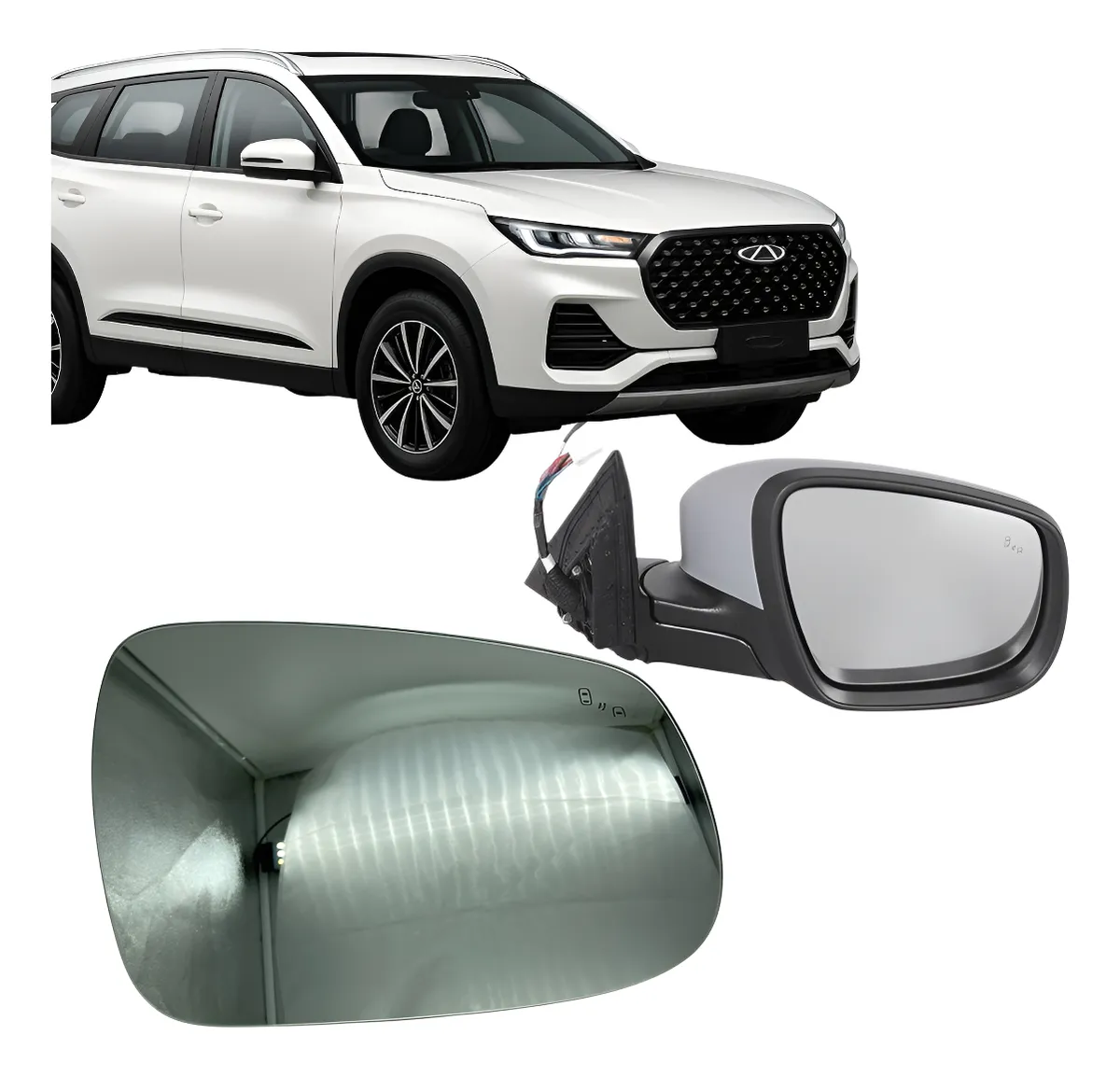 Lente com Base Retrovisor Sub Cherry Tiggo 5X/8X 19/. C/Sensor LD