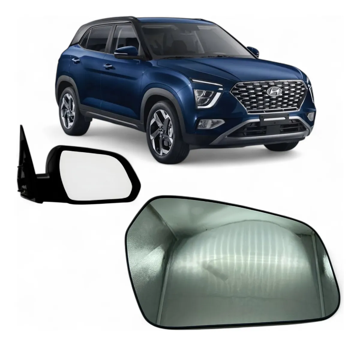 Lente com Base Espelho Retrovisor Creta 21/22/23/24/25 LD