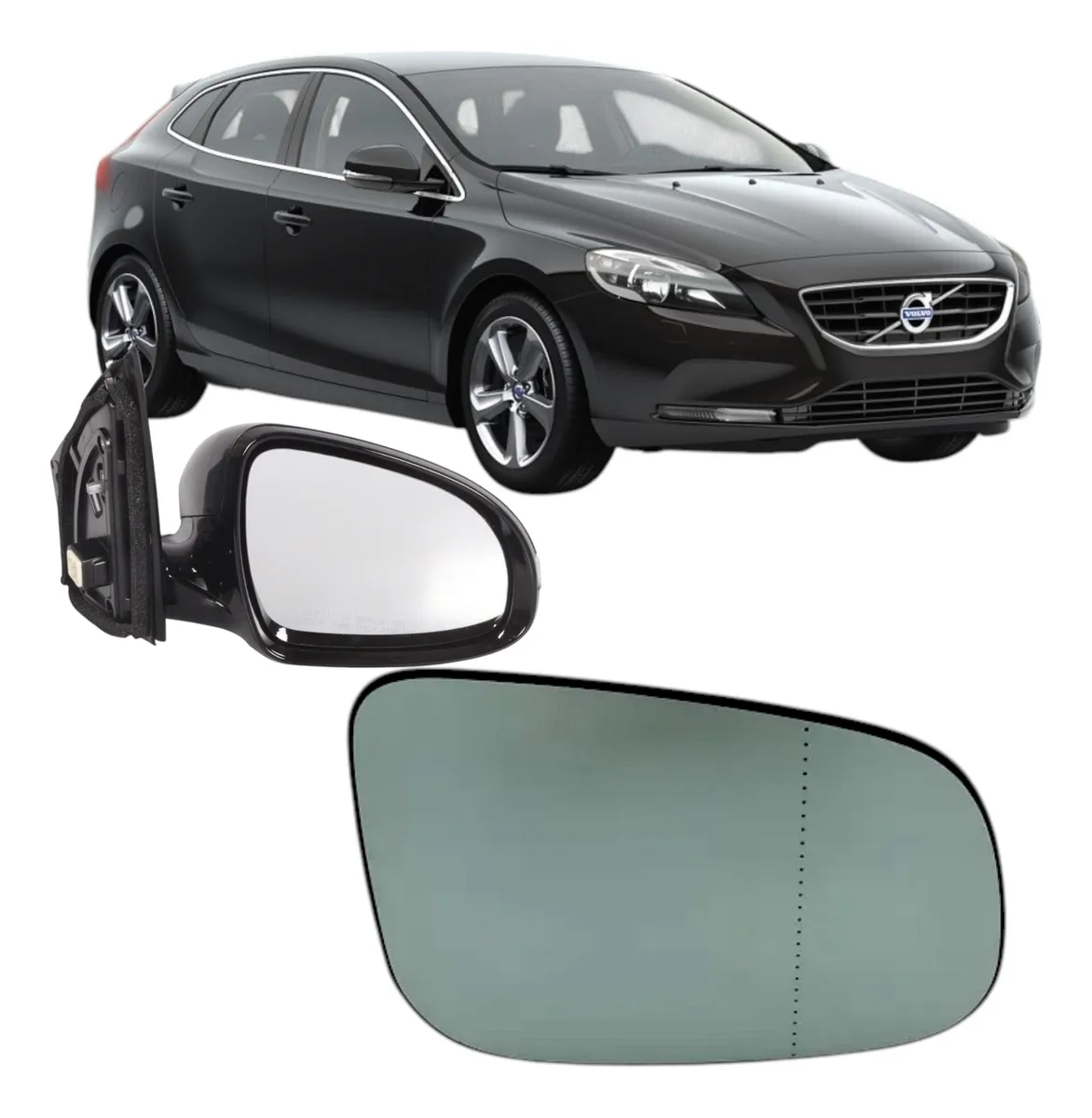 Lente com Base Retrovisor Sub Volvo V40 V60 V70 S40 S60 C30 C70 - 12/18 LD