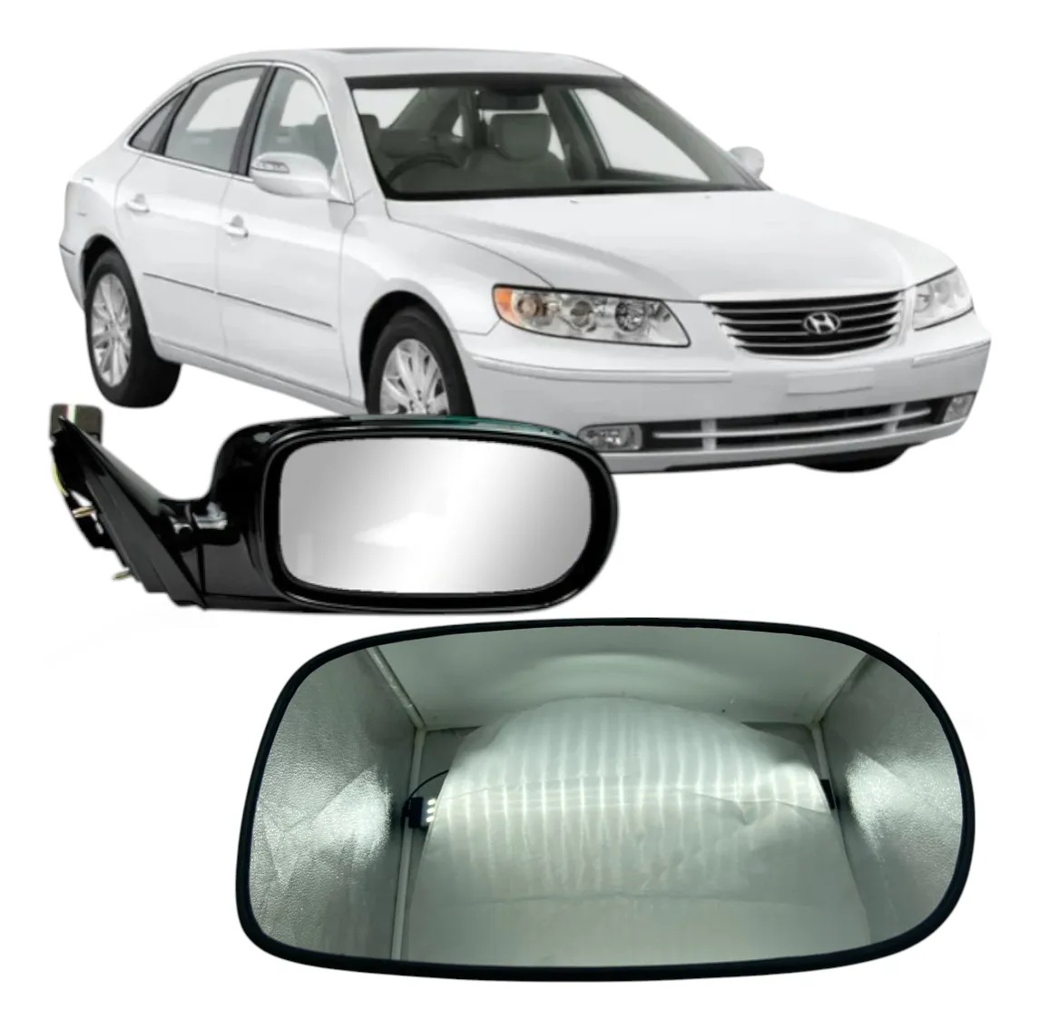 Lente com Base Espelho Retrovisor Sub Hyundai Azera 06 ate 10 c/Des LD